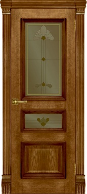 Дверь Барселона витраж Бавария (широкий фигурный багет) Дуб Patina Antico Остекленная