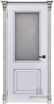 Дверь Итало (Багет 32) Патина серебро Эмаль белая Остекленная
