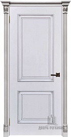 Дверь Итало (Багет 32) Патина серебро Эмаль белая