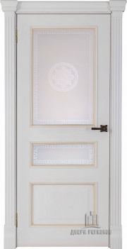 Дверь Гранд 2 Версаче светлое (широкий фигурный багет) Дуб Patina Bianco Остекленная