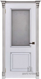 Дверь Итало (Багет 32) Патина серебро Эмаль белая Остекленная